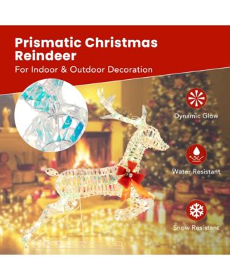 Christmas Lighted Reindeer with LED Lights and Red Bows Stakes