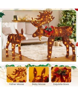 2 PCS Lighted Moose Family Light-up Xmas Deer Decorations with 170 LED Lights