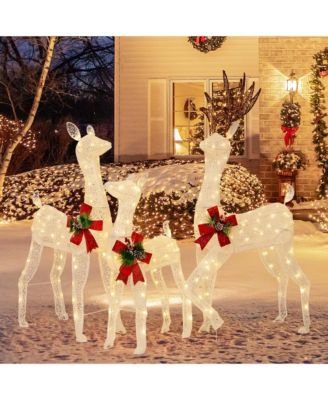 3 PCS Pre-lit Christmas Reindeer Family 3D Lighted Glitter Deer Xmas Decoration