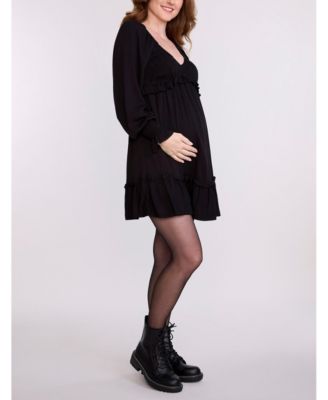 Maternity V-Neck Long Sleeve Smocked Tiered Short Dress - Motherhood