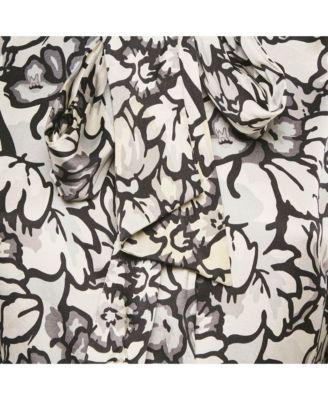 Women's Floral Print Satin Silk Tie-Up Neck Detail Blouse