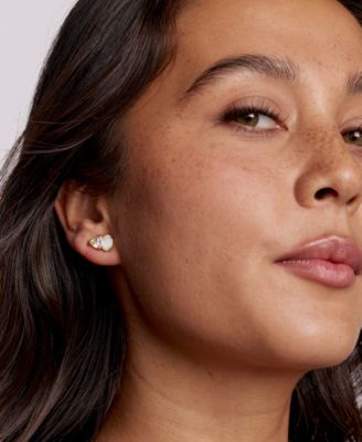 Gold Plated Glass-Stone Stud Earrings