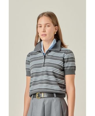 Women's Striped Polo Knit Top