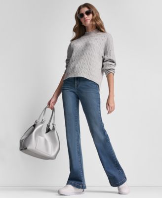 Women's Mock Neck Drop Shoulder Cable Sweater