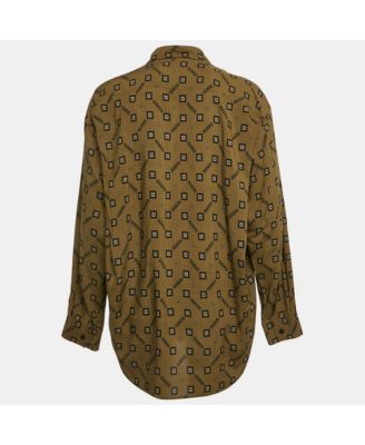 Women's Green Geometric Print Crepe Loose Fit Shirt