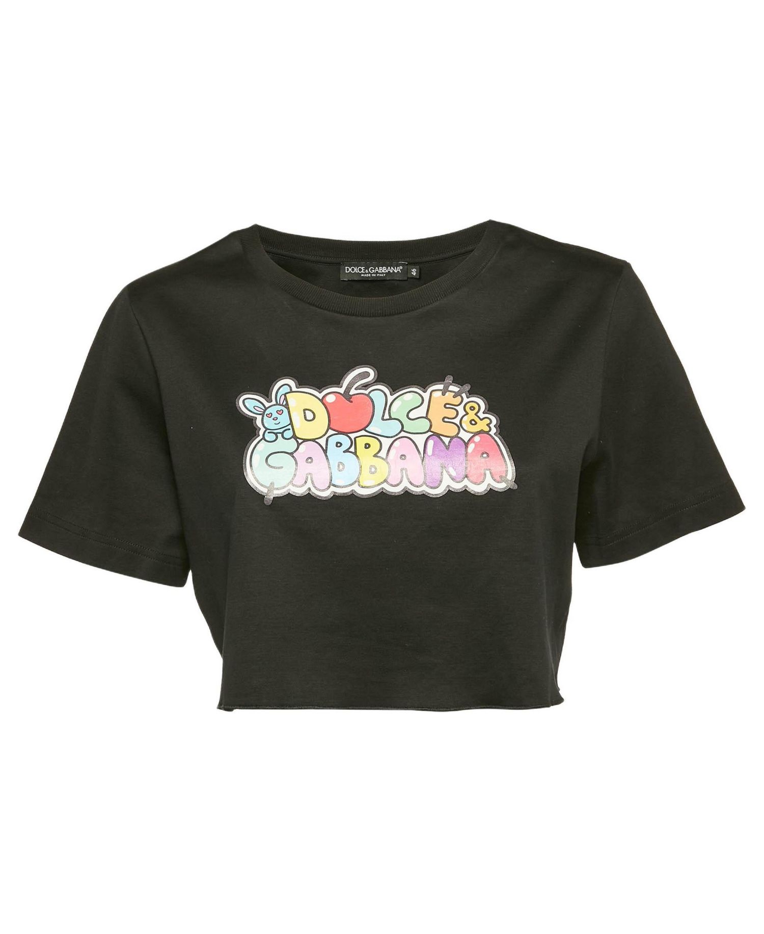 Women's Black Printed Cotton Crop Top
