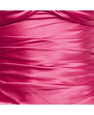 Women's Pink Satin Ruched Halter Neck Top