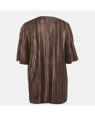 Women's Beige Silk Buttoned A-Line Sleeveless Shirt Blouse