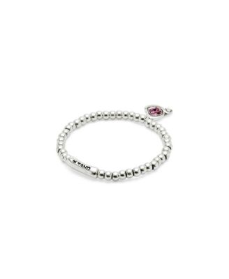 Silver Beaded and Pink Crystal Heart Stretch Bracelet