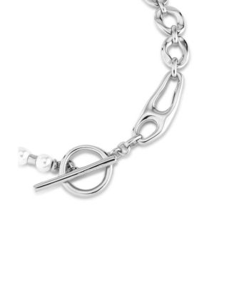 Sterling Silver Metal Alloy and Cultivated Pearl Links Necklace