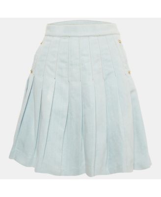 Women's Blue Denim Pleated Mini Skirt