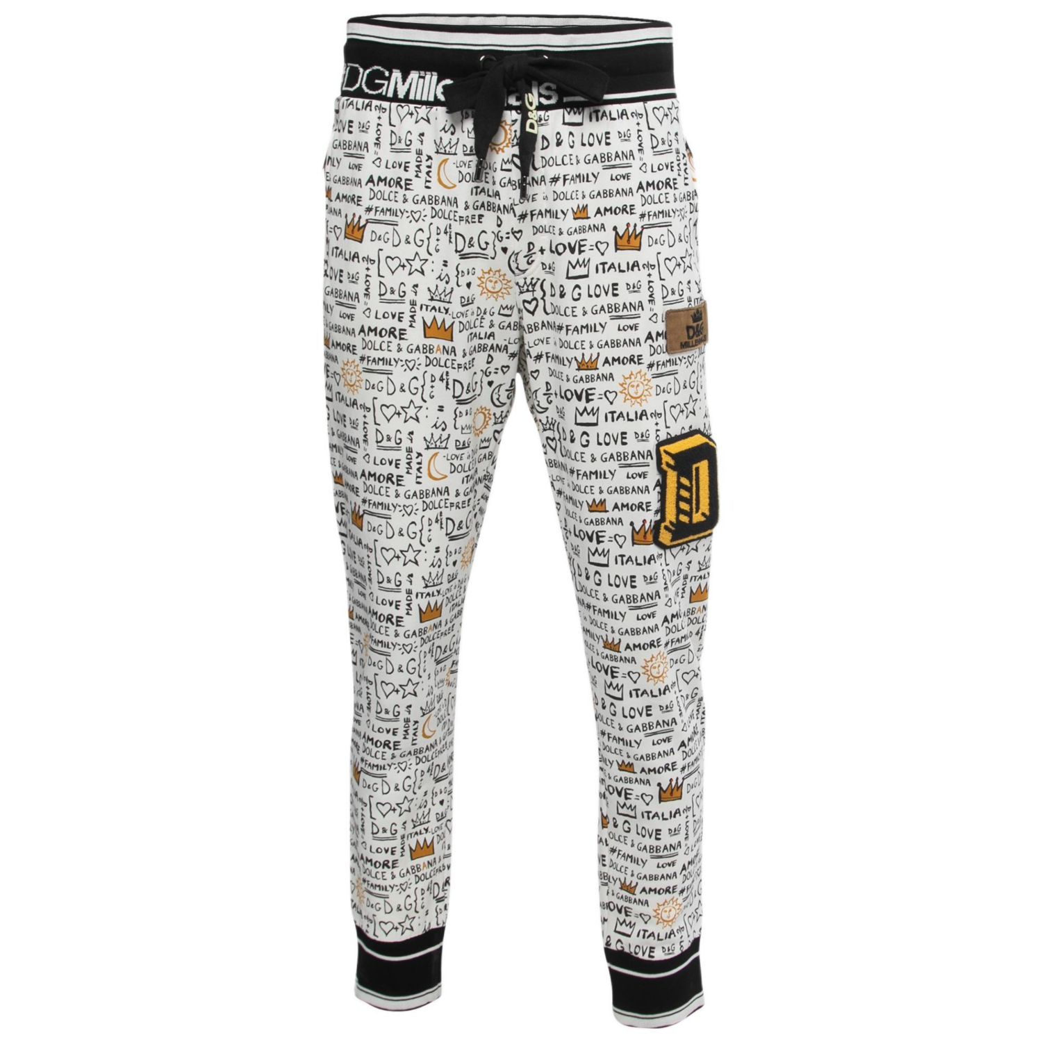 Women's White Printed Cotton Knit Joggers