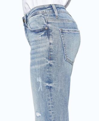 Women's Mid-Rise Straight Cuffed Distressed Jeans