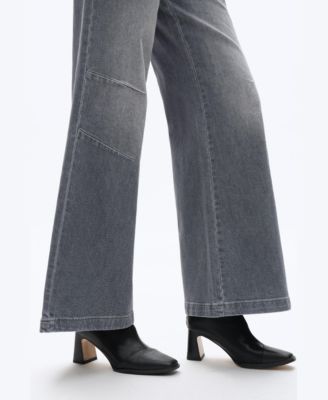 Women's Retro Washed Mid-Rise Wide-Leg Jeans