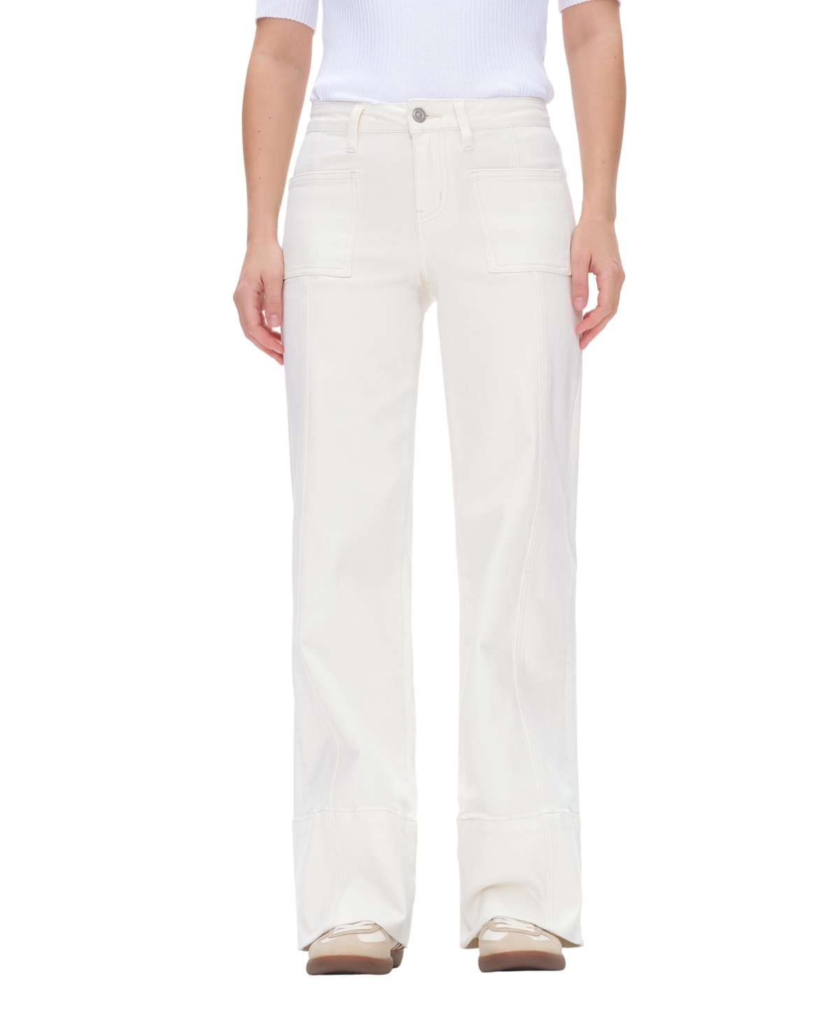 Bayeas Women's Mid-Rise Wide-Leg Denim Patch-Pocket Jeans