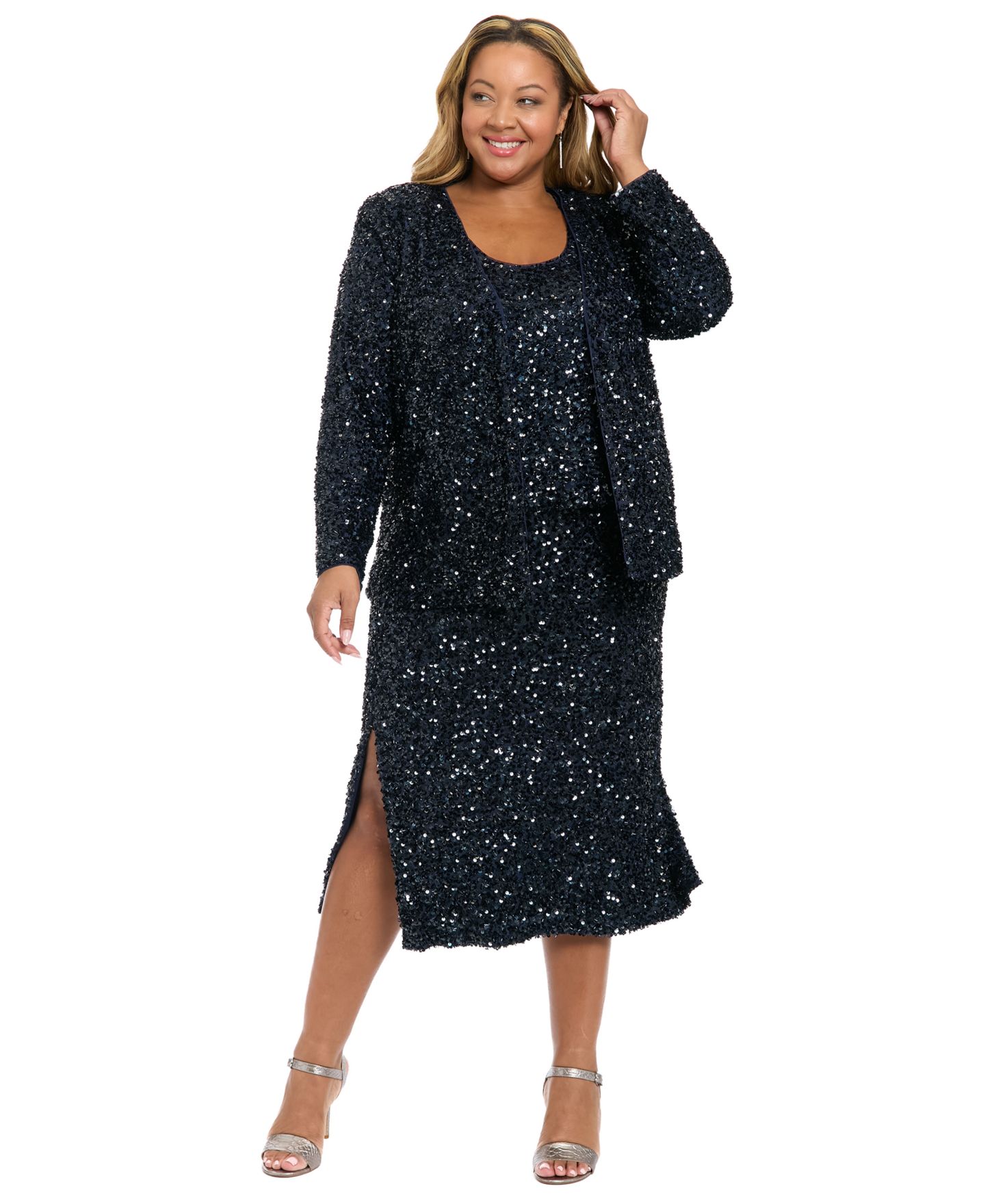 Женский топ Muse Plus Size Sleeveless Scoop Neck Sequin, цвет: Тёмно-синий — фото 2