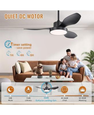 47-inch Modern Black 3 Blades Ceiling Fan with Six-Speed Remote Control and Timing Function and Light Kit