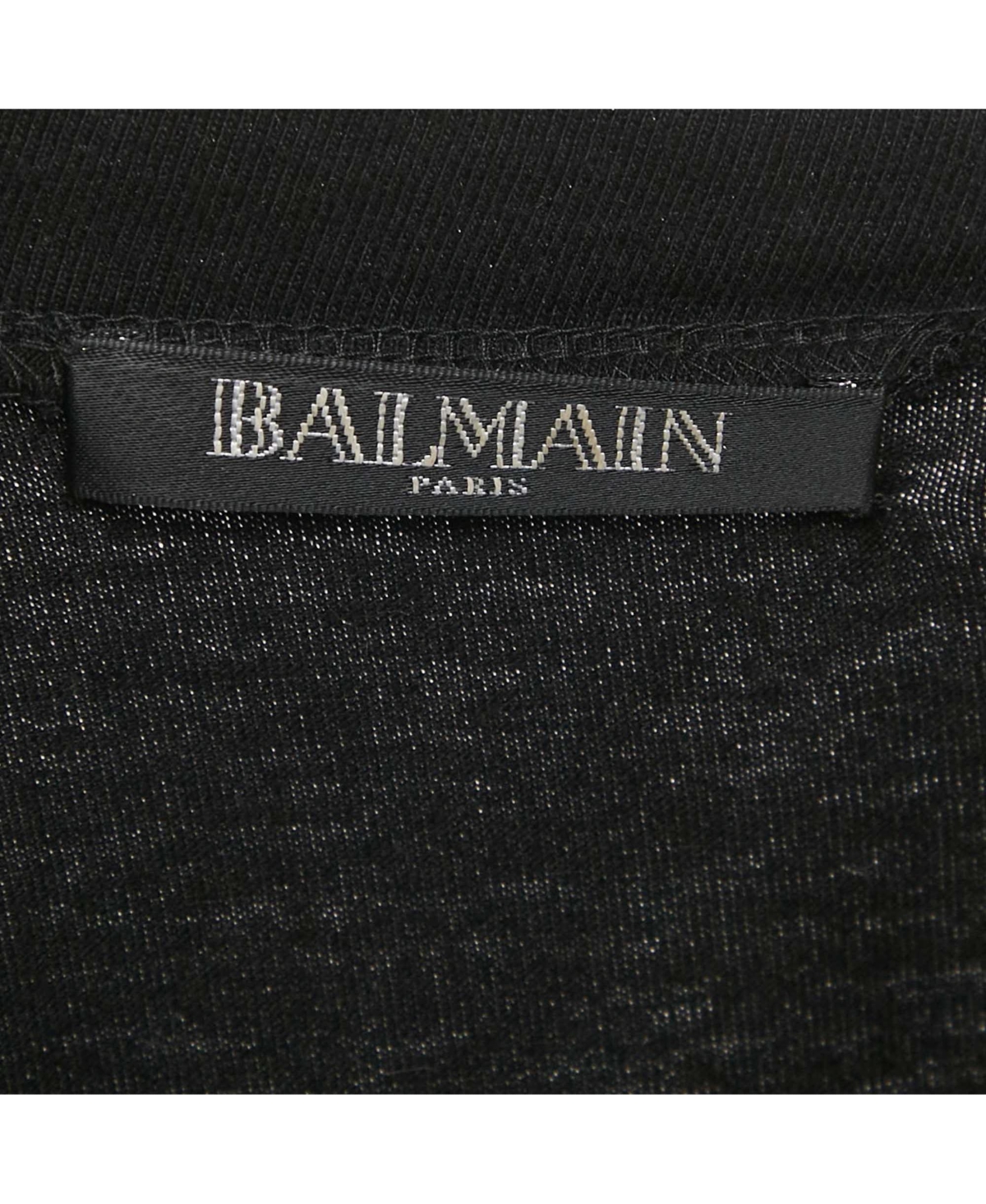 Pre-Owned Balmain Women's Black Leather And Brass Shoulder Embellished Jersey T-Shirt