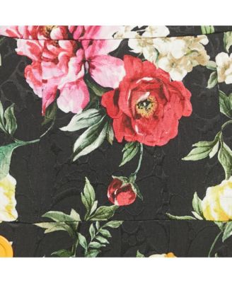 Women's Black Floral Print Button Detail Jacquard Mini Skirt