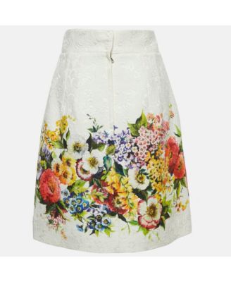 Women's White Floral Print Cotton Blend Short Skirt