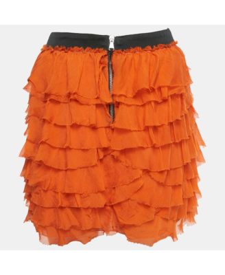 Women's Pre-Owned D&g Orange Silk Tiered Ruffle Mini Skirt