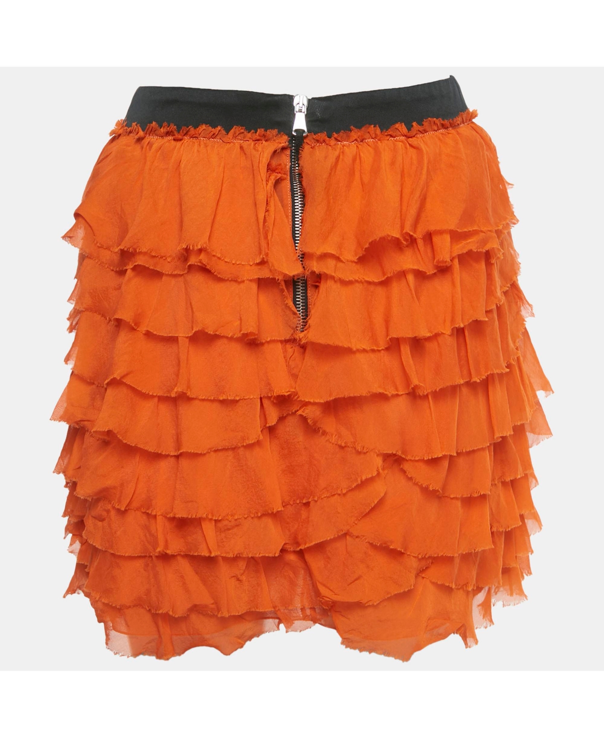 Pre-Owned Dolce & Gabbana Women's Pre-Owned D&g Orange Silk Tiered Ruffle Mini Skirt