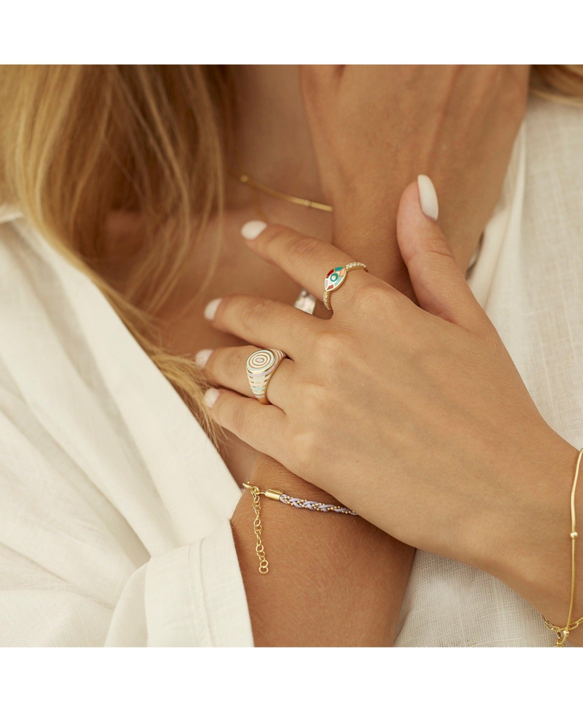 Spero London Adjustable Multi Pastel Color Enamel Sterling Silver Signet Ring