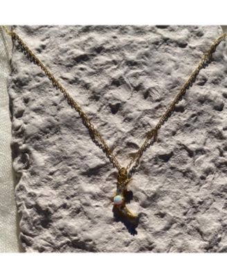 Crescent New Moon Blue Opal Sterling Silver Necklace