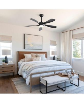 52-inch Modern Smart Standard Black 5-Blade Ceiling Fan with Remote Control and LED Light