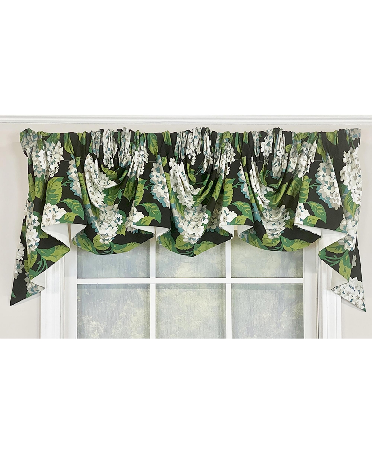 Rlf Home Hydrangea Empire Valance Tuxedo Black 3-Scoop. 64"W x 25"L For windows up to 60"W
