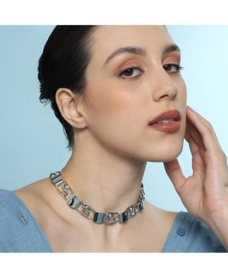 Women's The SwirlBlock-Link Chain Necklace - Metallic Silver