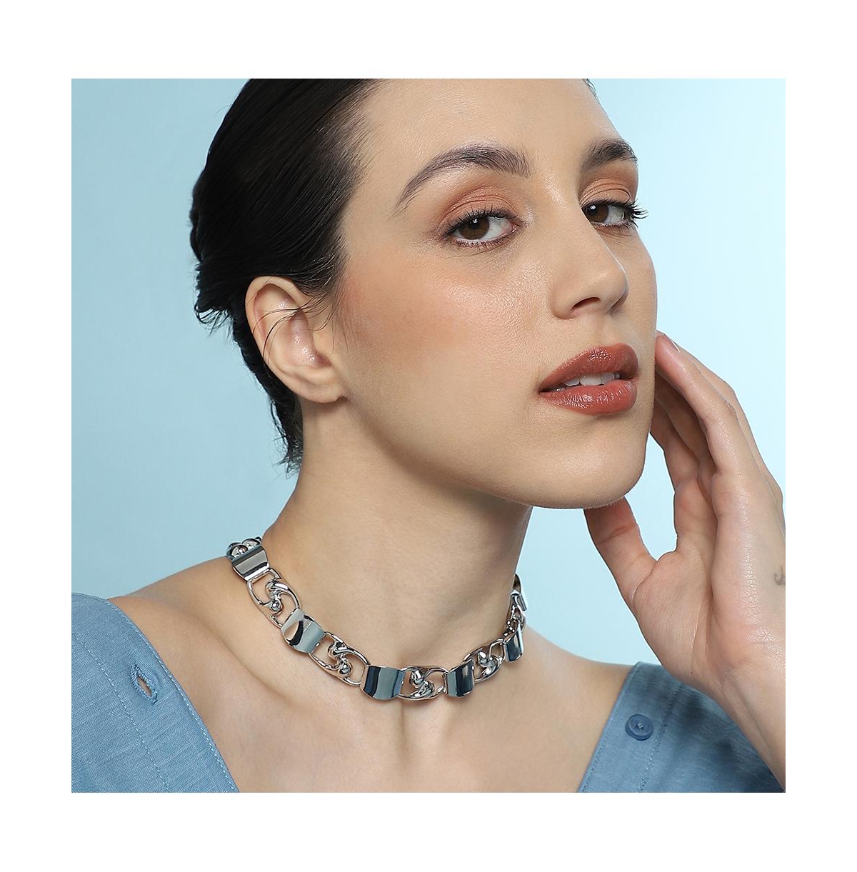 Women's The SwirlBlock-Link Chain Necklace - Metallic Silver