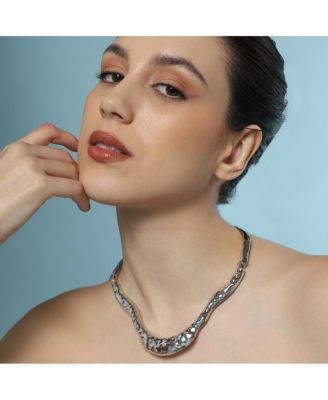 Women's The Hammered-Horn Collar Necklace - Chrome Silver