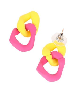Women's The Block-Link Drop Earrings - Lemon Yellow & Fushcia Pink