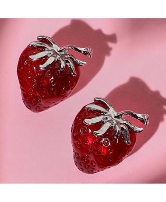 Women's The Strawberry Stud Earrings - Berry Red & Metallic Silver