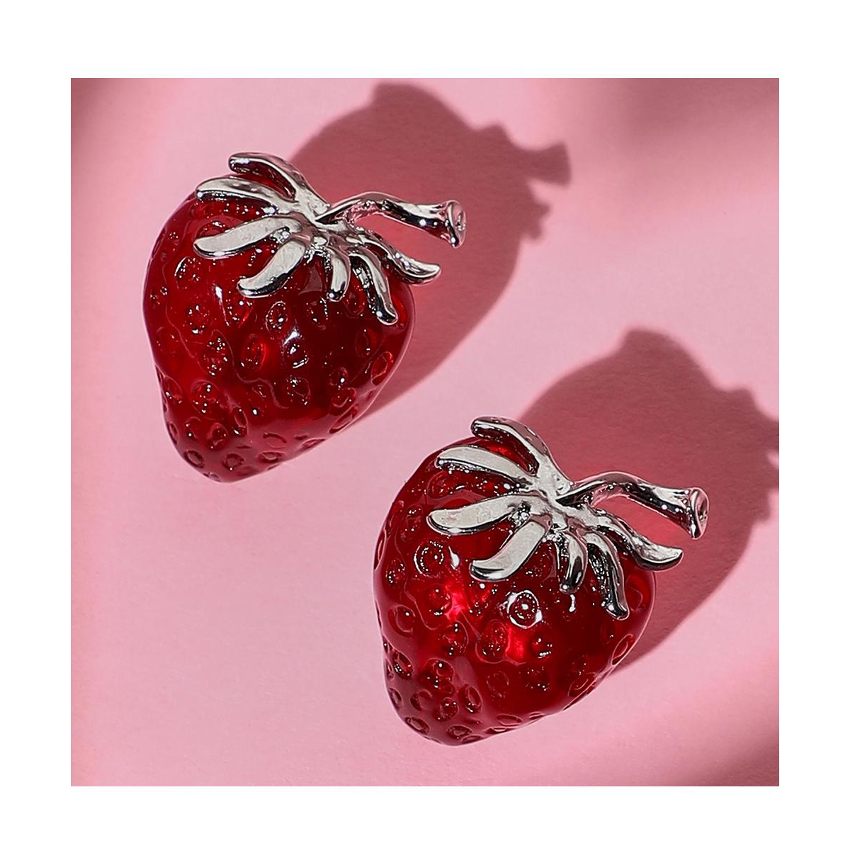 Women's The Strawberry Stud Earrings - Berry Red & Metallic Silver