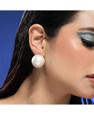 Women's The Celestrial-Orb Stud Earrings - Ivory White & Metallic Silver