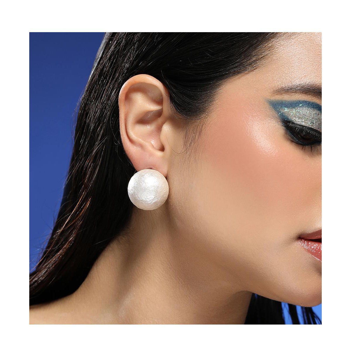 Women's The Celestrial-Orb Stud Earrings - Ivory White & Metallic Silver