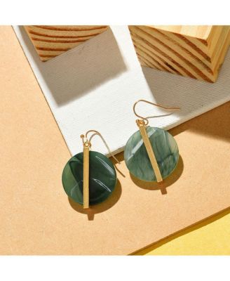 Women's Green  Textured Circular Drop Earrings