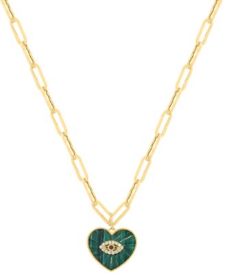 Diamond (1/20 ct. t.w.), Sapphire & Malachite Pendant Necklace in 14k Yellow Gold