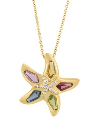 Diamond (1/20 ct. t.w.) & Multi Gemstones (1-1/5 ct. t.w.) Pendant Necklace in 14k Yellow Gold