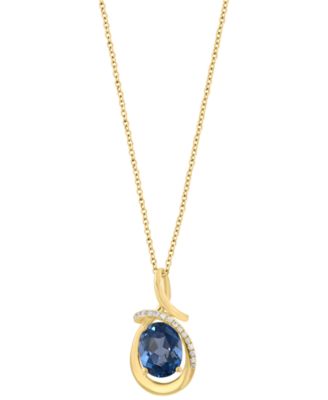 Diamond (1/10 ct. t.w.) & London Blue Topaz (2-1/10 ct. t.w.) Pendant Necklace in 14k Yellow Gold