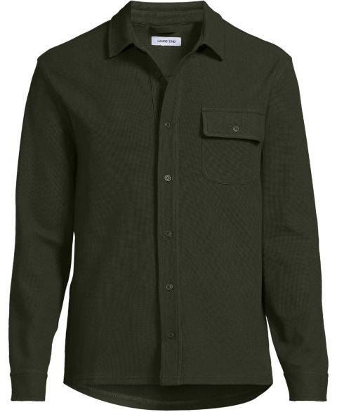 Мужская рубашка Lands' End Long Sleeve Knit Workwear Waffle, цвет: Чёрный