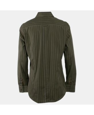 Men's Pre-Owned D&g Khaki Green Striped Cotton Slim Fit Shirt