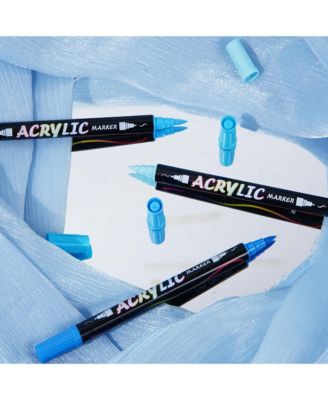 24 Colors Dual Tip Markers, Fast Drying Colorable Acrylic Brush Markers for Wood, Canvas, Rock, Fabrics and Glass