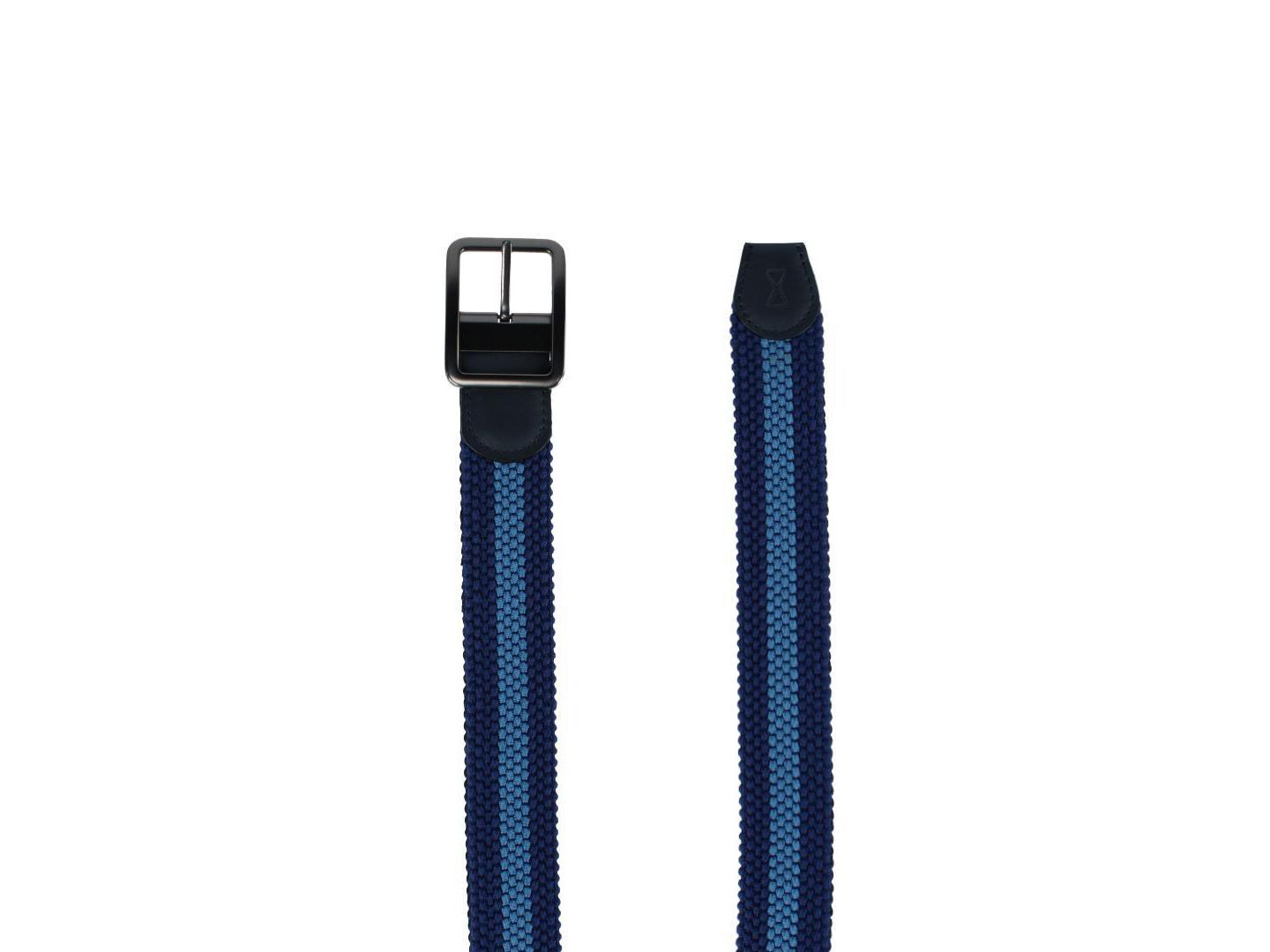 Мужской ремень TRAFALGAR Big & Tall Arturo Black and Blue Striped Reversible Braided Belt, цвет: Чёрный / Синий — фото 2