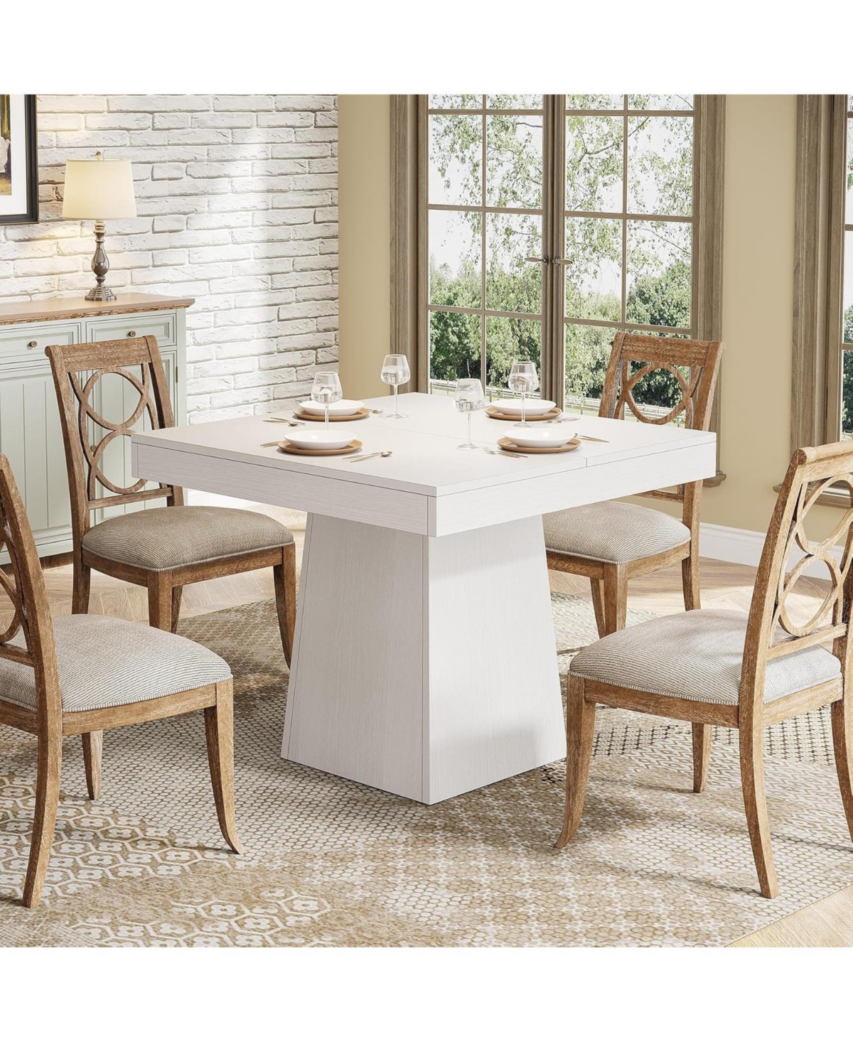 Tribesigns Square Dining Table for 4, 31.5-Inch Small Kitchen Table with Sturdy Pedestal Base, Farmhouse Dinner Table