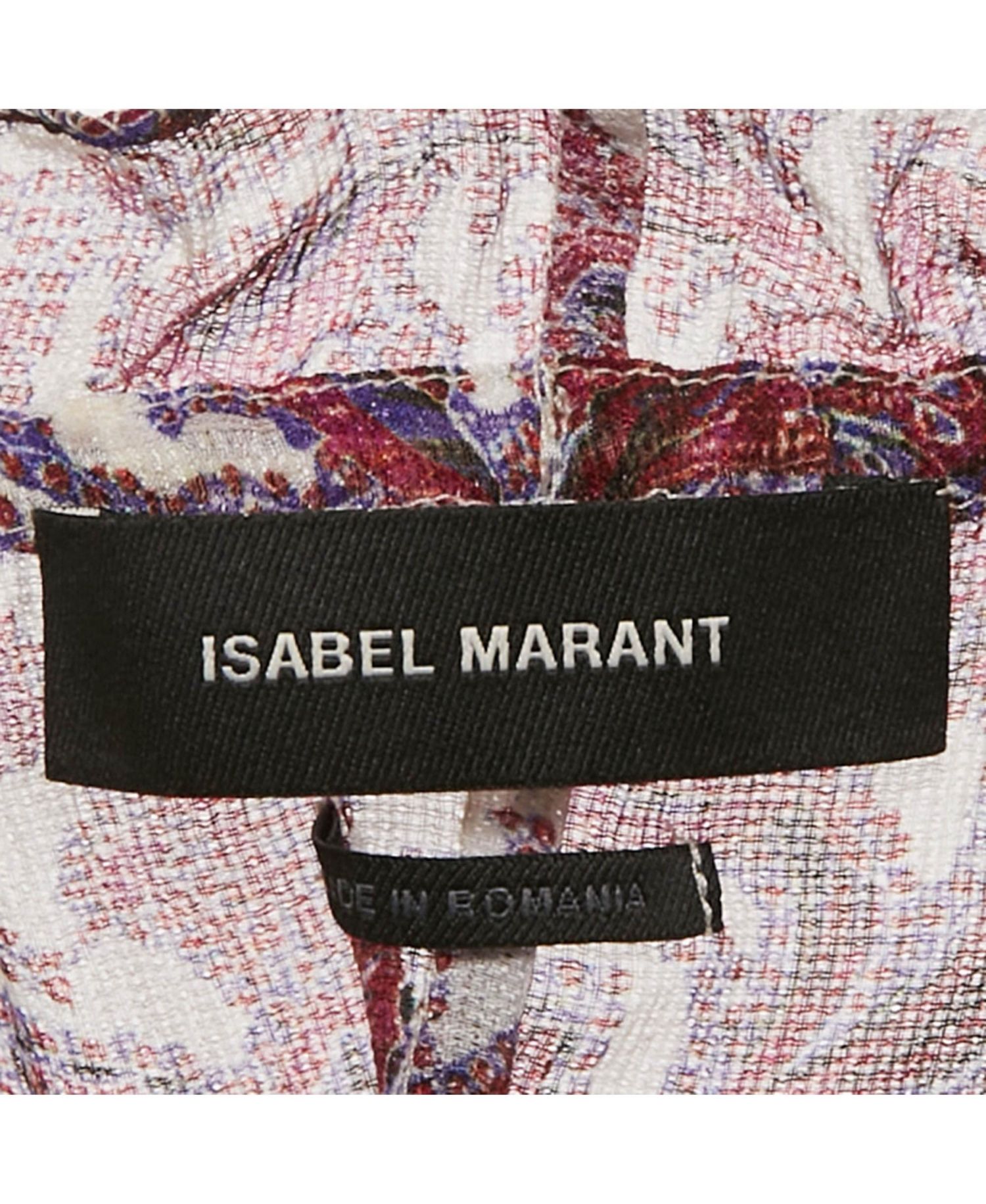 Women's Purple Printed Silk Ruffle Detail Top