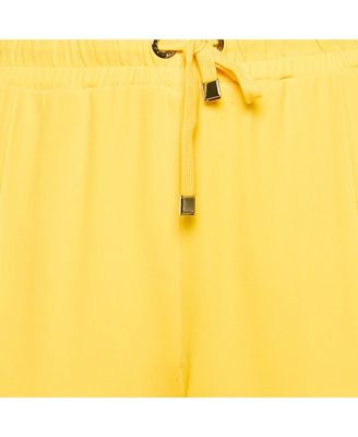 Women's Yellow Crepe Logo Tape Trimmed Trackpants