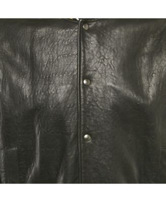 Men's Black Leather Monogram Bomber Jacket